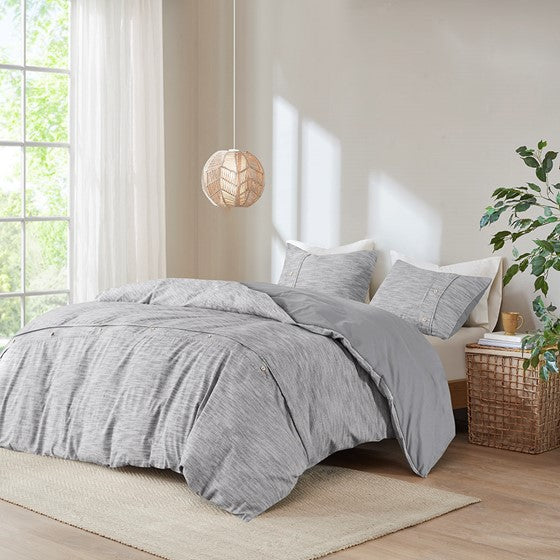 3 Piece Organic Cotton Oversized Duvet Cover Set Grey Full/Queen Olliix.com