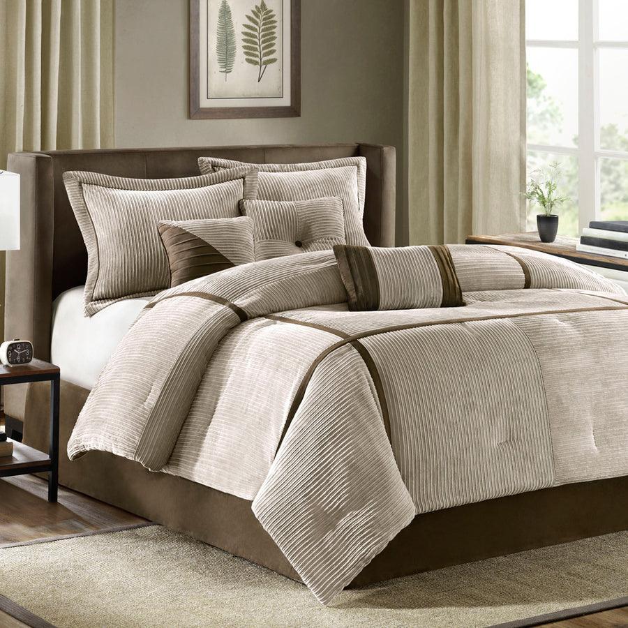 Dallas California King 7 Piece Transitional Comforter Set Taupe Olliix.com