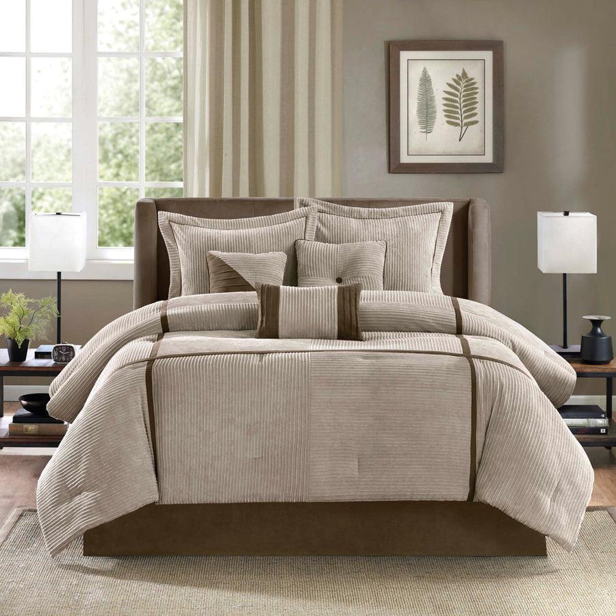 Dallas California King 7 Piece Transitional Comforter Set Taupe Olliix.com