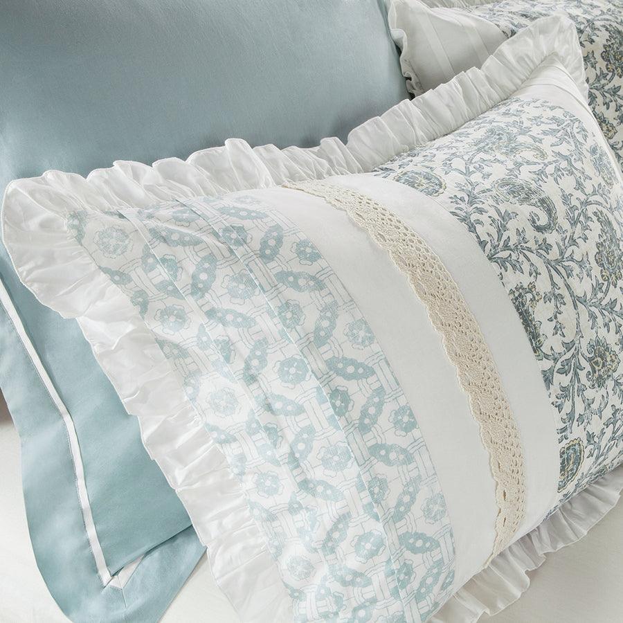 Dawn 9 Piece 20 " W Cotton Percale Comforter Set Blue Queen Olliix.com