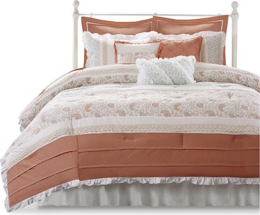 Dawn 9 Piece Cotton 26 " W Percale Comforter Set Coral Queen Olliix.com