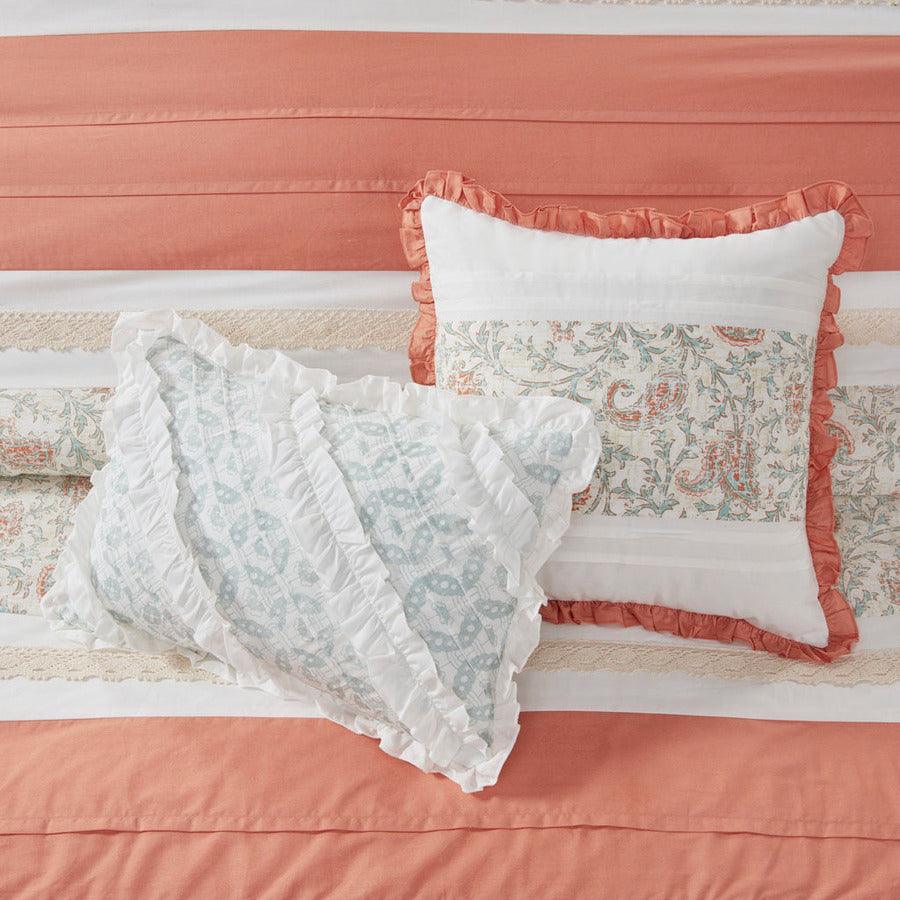 Dawn 9 Piece Cotton 26 " W Percale Comforter Set Coral Queen Olliix.com