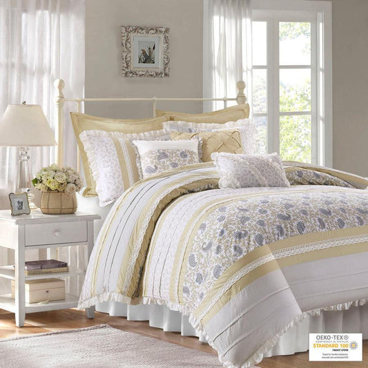 Dawn 9 Piece Cotton Percale Comforter Set Yellow King Olliix.com