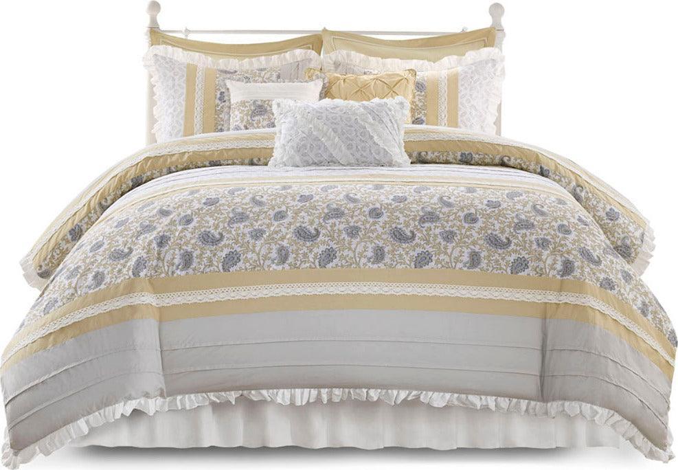 Dawn 9 Piece Cotton Percale Comforter Set Yellow King Olliix.com