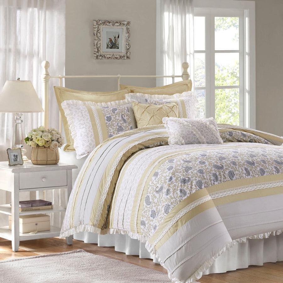 Dawn 9 Piece Cotton Percale Comforter Set Yellow King Olliix.com