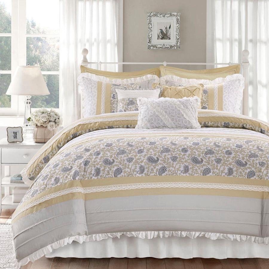 Dawn 9 Piece Cotton Percale Comforter Set Yellow King Olliix.com