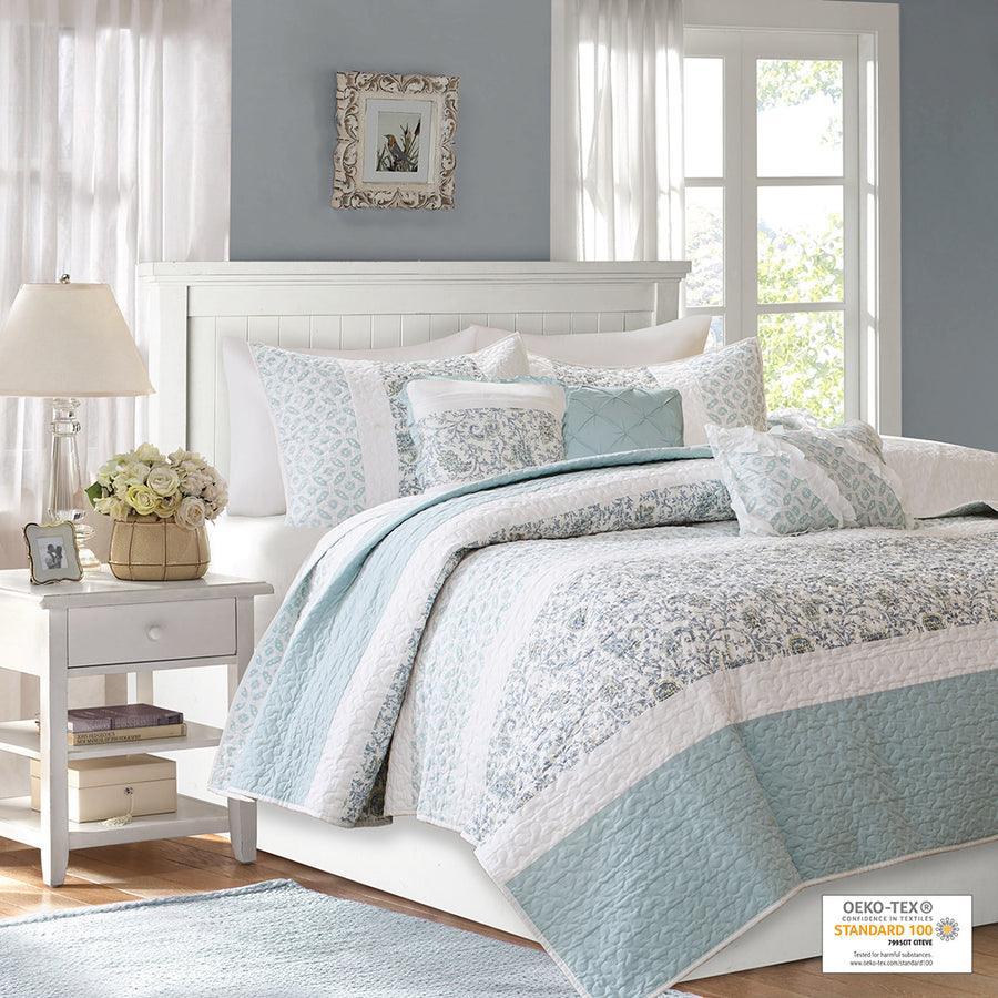 Dawn King/California King 6 Piece Cotton Percale Reversible Coverlet Set Blue Olliix.com