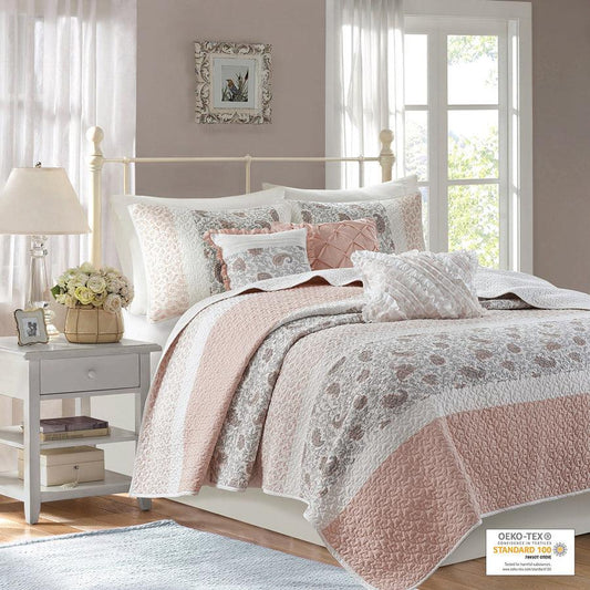 Dawn King/California King 6 Piece Cotton Percale Reversible Coverlet Set Blush Olliix.com