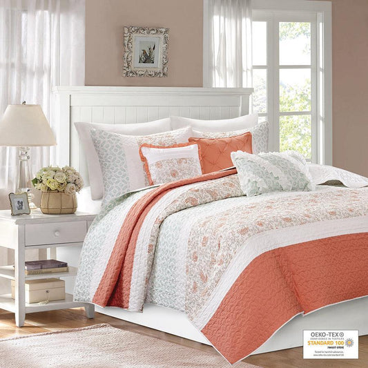 Dawn King/California King 6 Piece Cotton Percale Reversible Coverlet Set Coral Olliix.com