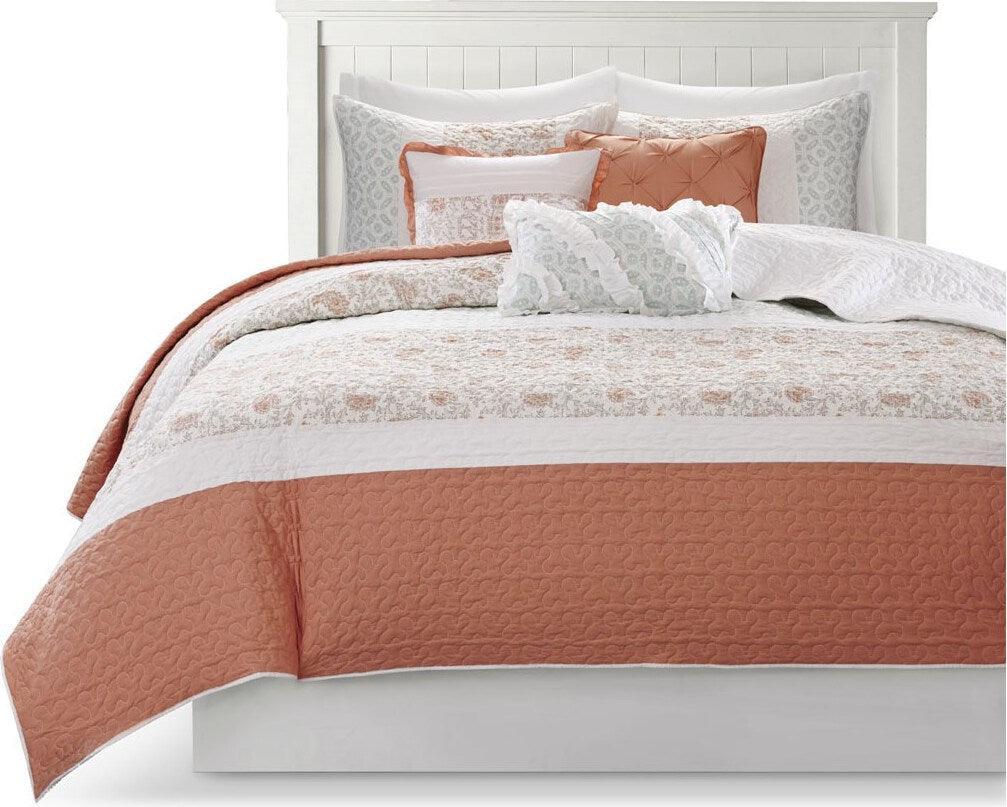 Dawn King/California King 6 Piece Cotton Percale Reversible Coverlet Set Coral Olliix.com