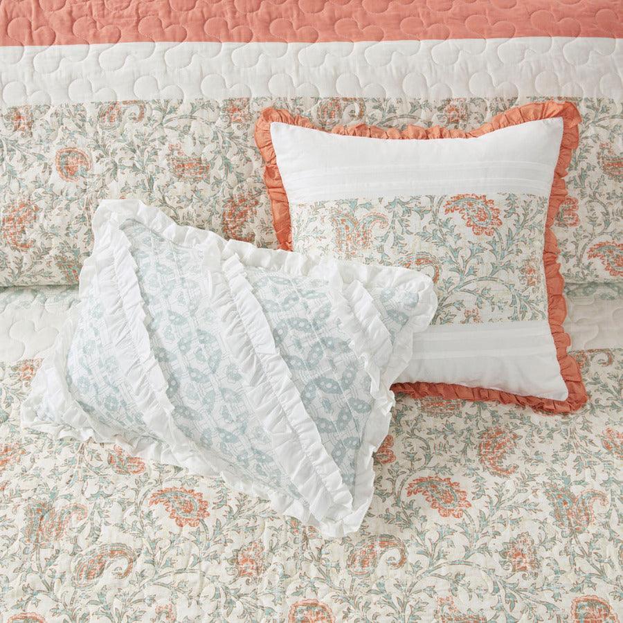 Dawn King/California King 6 Piece Cotton Percale Reversible Coverlet Set Coral Olliix.com