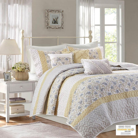 Dawn King/California King 6 Piece Cotton Percale Reversible Coverlet Set Yellow Olliix.com