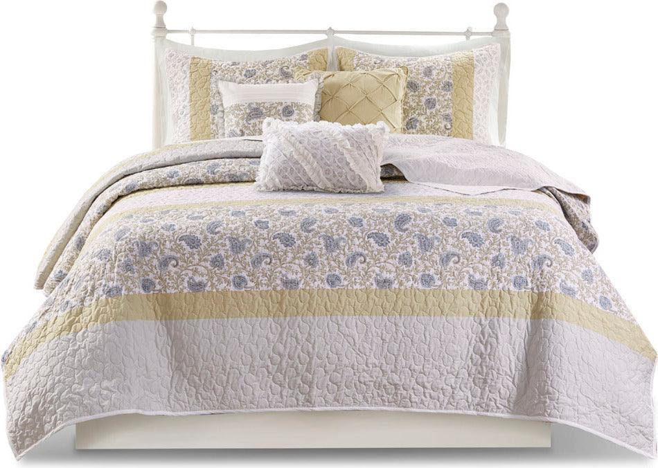 Dawn King/California King 6 Piece Cotton Percale Reversible Coverlet Set Yellow Olliix.com