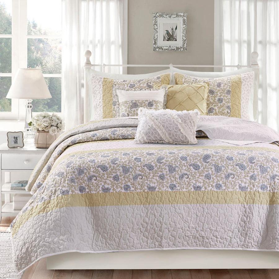 Dawn King/California King 6 Piece Cotton Percale Reversible Coverlet Set Yellow Olliix.com