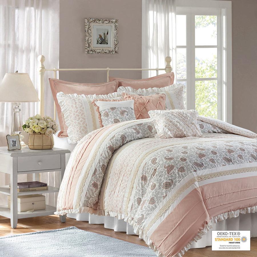 Dawn Modern 9 Piece Cotton Percale Comforter Set Blush King Olliix.com