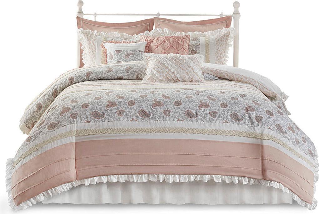 Dawn Modern 9 Piece Cotton Percale Comforter Set Blush King Olliix.com