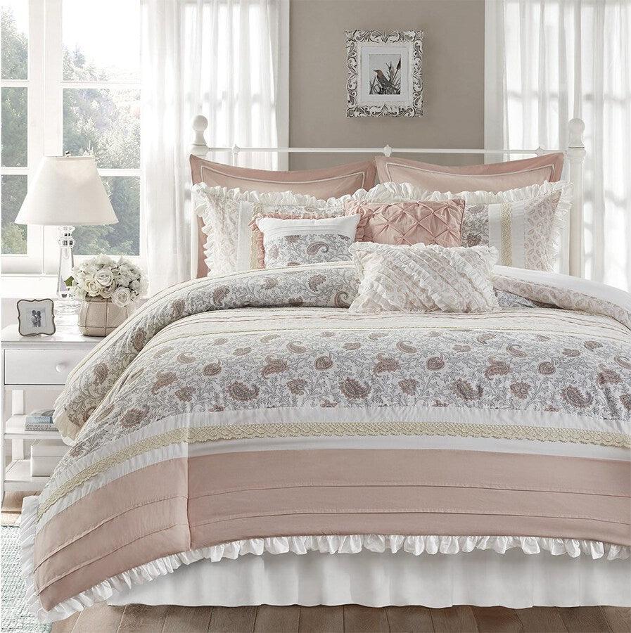 Dawn Modern 9 Piece Cotton Percale Comforter Set Blush King Olliix.com