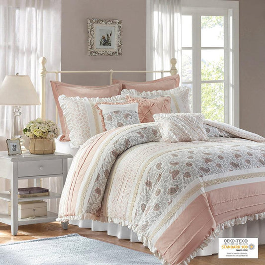 Dawn Queen 9 Piece Cotton Percale Comforter Set Blush Olliix.com