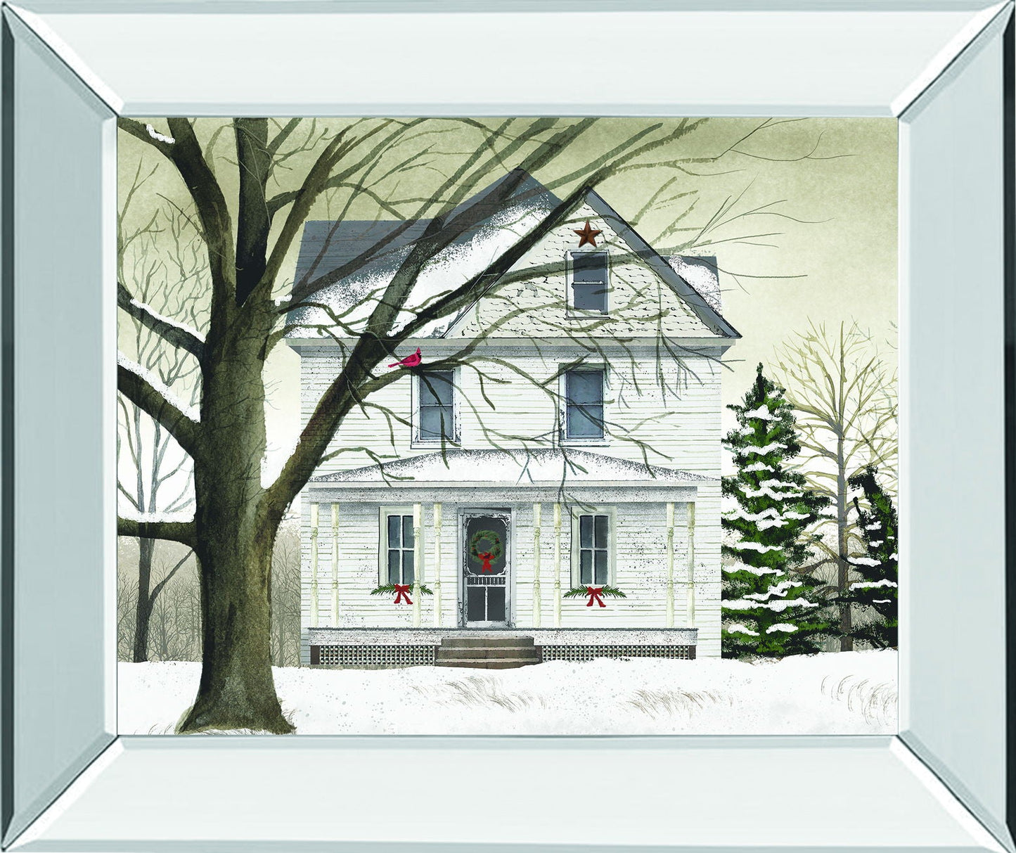 Winter Porch By Billy Jacobs - Mirror Framed Print Wall Art - Pearl Silver Classy Art