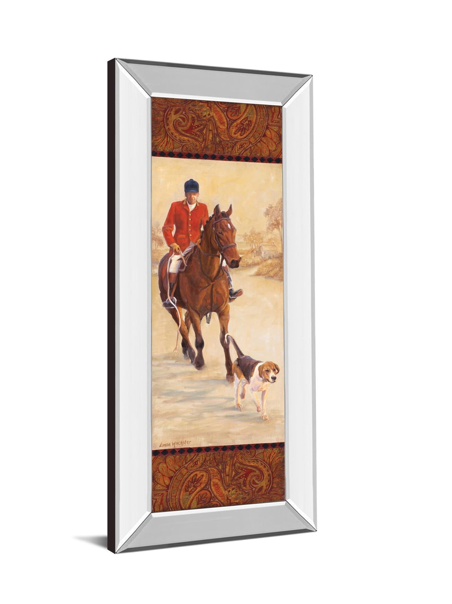 On The Hunt I By Linda Wacaster - Mirror Framed Print Wall Art - Dark Brown Classy Art