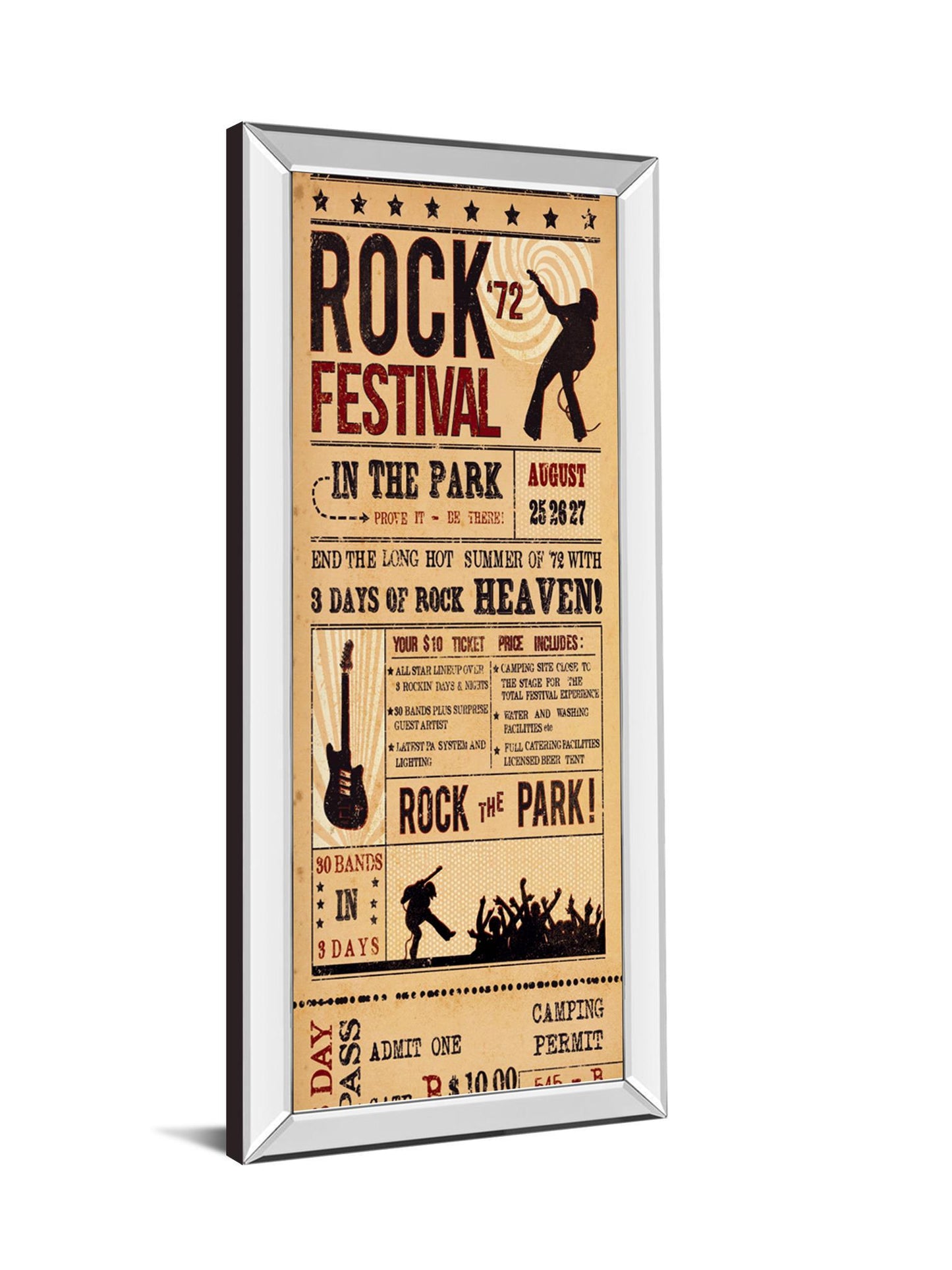 Rock Festival By The Vintage Collection - Mirrored Frame Wall Art - Light Brown Classy Art