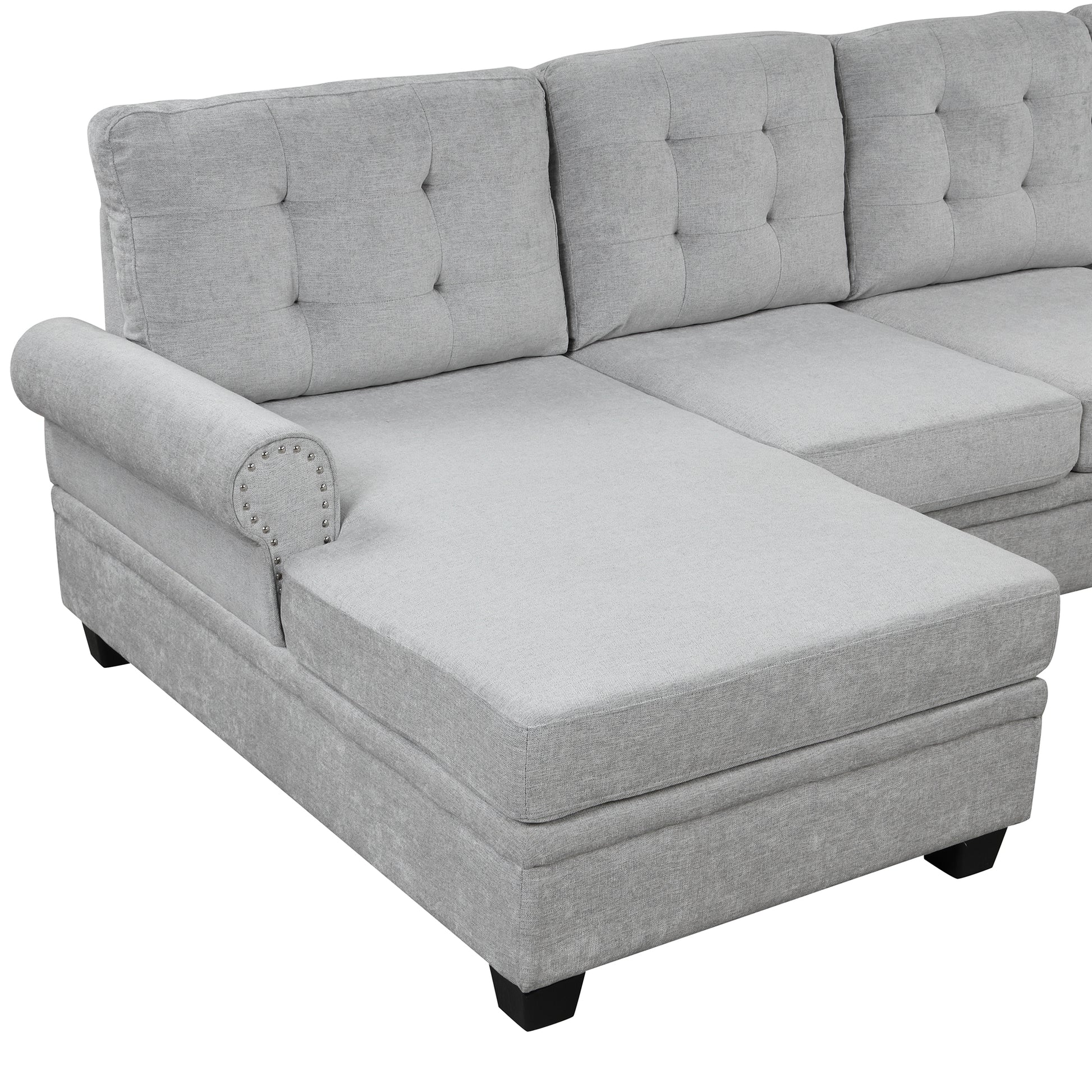 120" Modern U-Shaped Corner Sectional Sofa Upholstered Linen Fabric Sofa Couch for Living Room, Bedroom, Gray House to Home Furnishings LLC