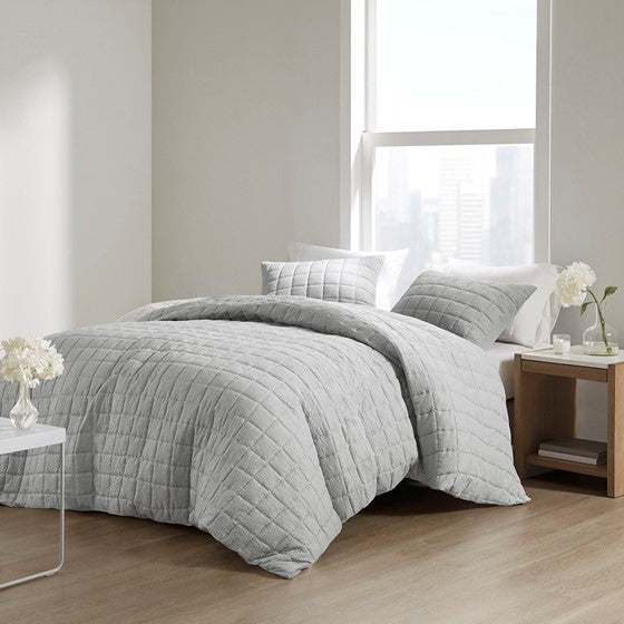 3 Piece Quilt Top Duvet Cover Mini Set Grey Full/Queen Olliix.com