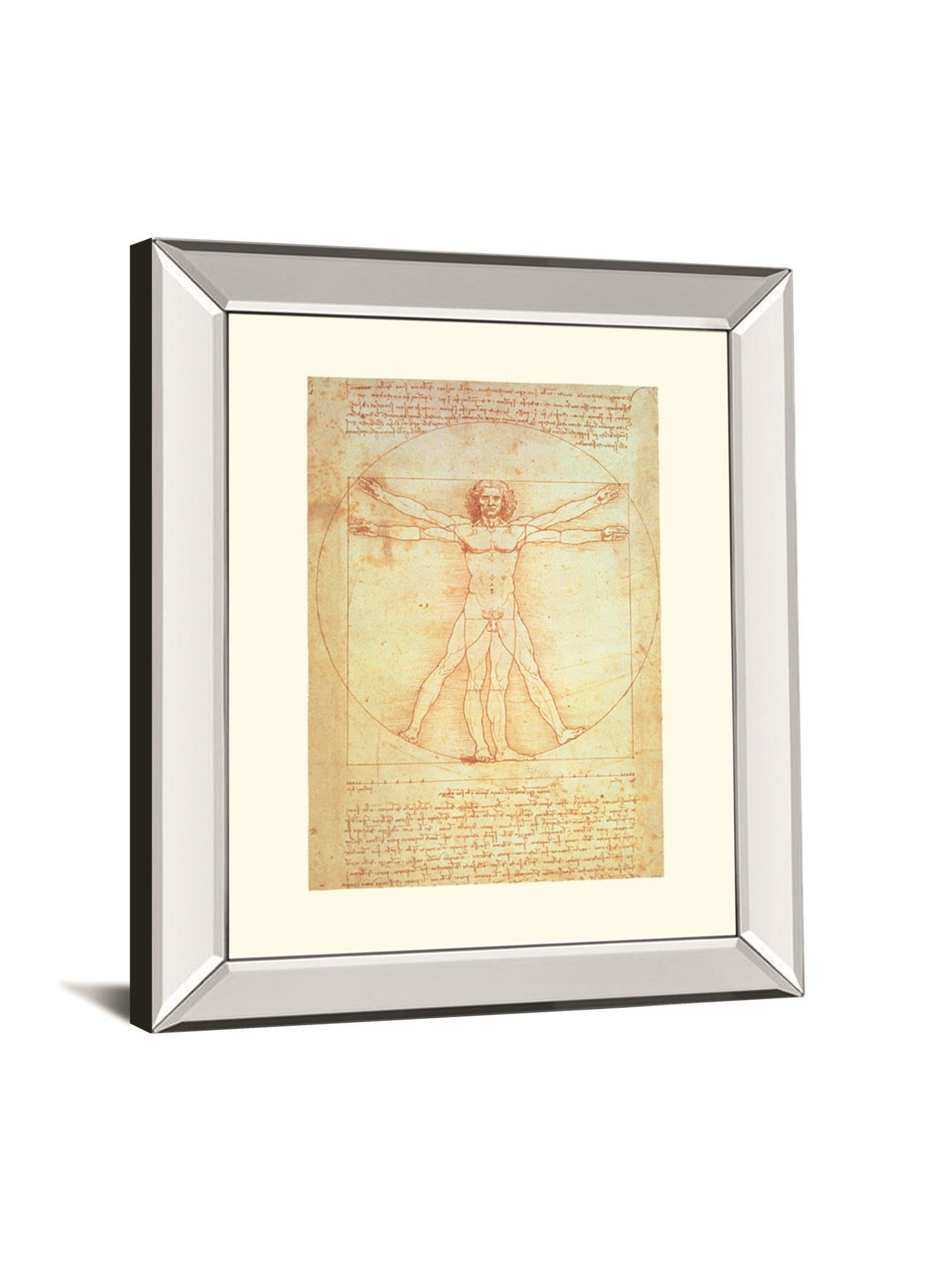 Vituvian Man By Leonardo Da Vinci - Mirror Framed Print Wall Art - Beige Classy Art