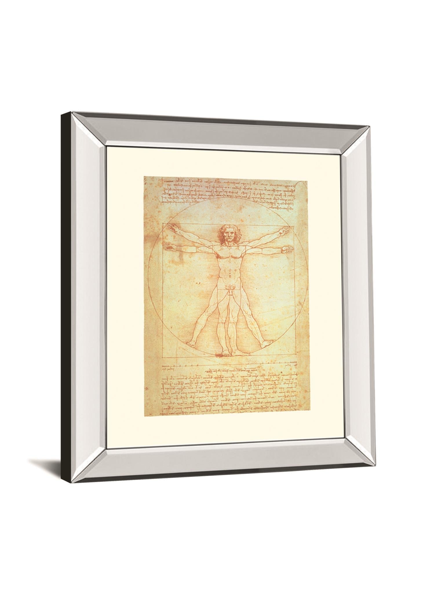 Vituvian Man By Leonardo Da Vinci - Mirror Framed Print Wall Art - Beige Classy Art