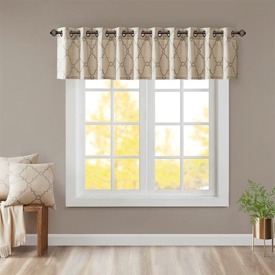 Fretwork Print Grommet Top Window Valance Beige Olliix.com