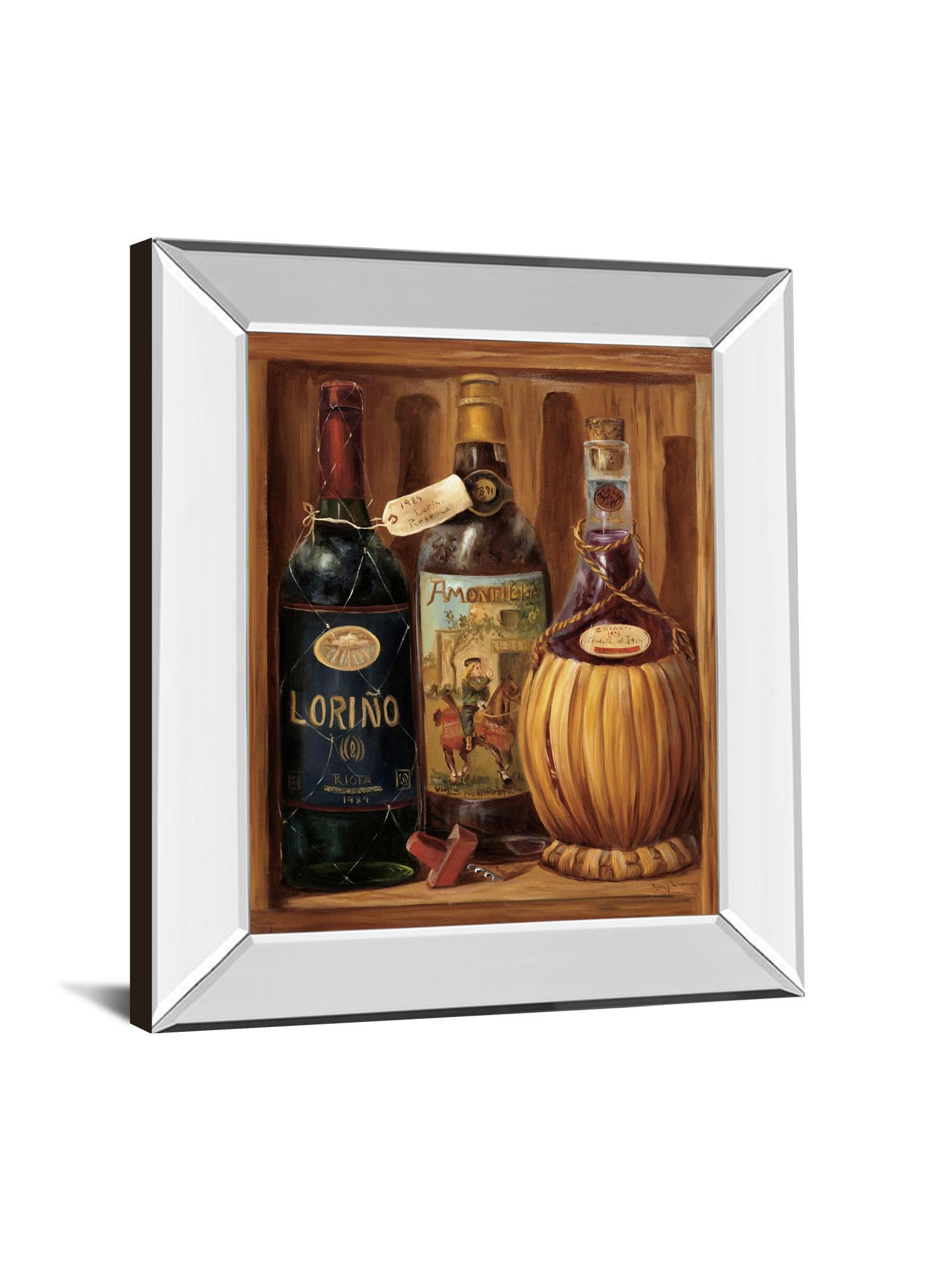 Vintage Wine Il - Mirror Framed Print Wall Art - Dark Brown Classy Art