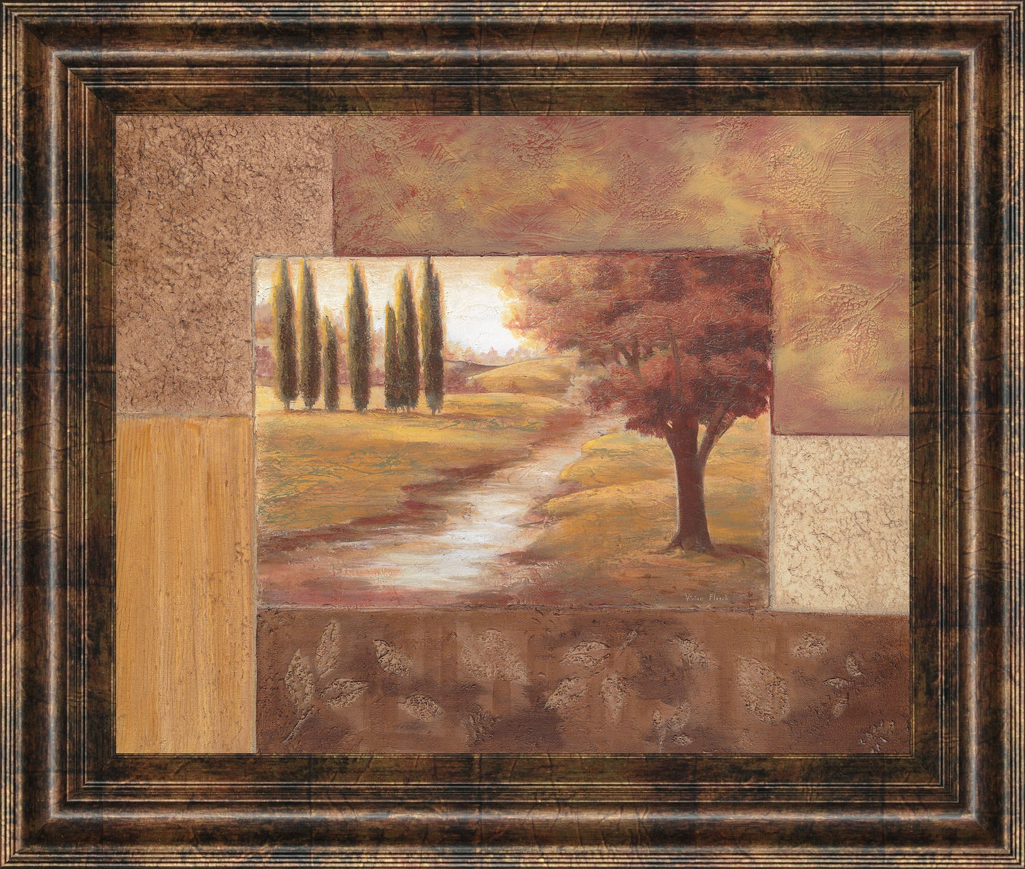 Peaceful Stream Il By Vivian Flasch - Framed Print Wall Art - Dark Brown Classy Art