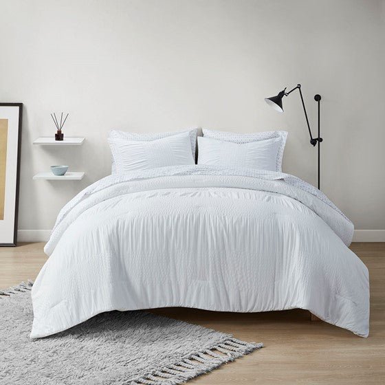 7 Piece Comforter Set with Bed Sheets White Olliix.com