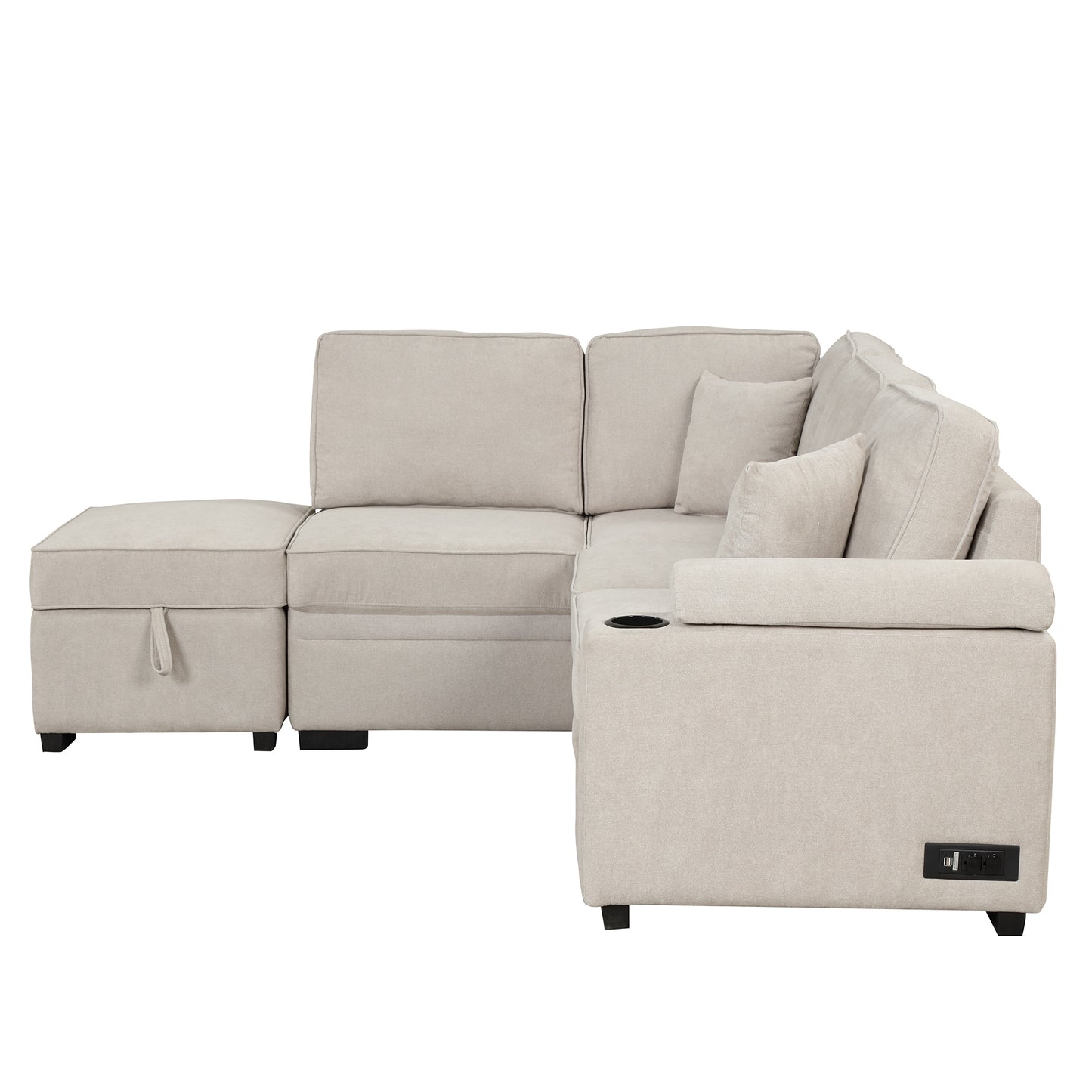 87.4" Sleeper Sofa Bed,2 in 1 Pull Out sofa bed L Shape Couch with Storage Ottoman for Living Room,Bedroom Couch and Small Apartment, Beige House to Home Furnishings LLC