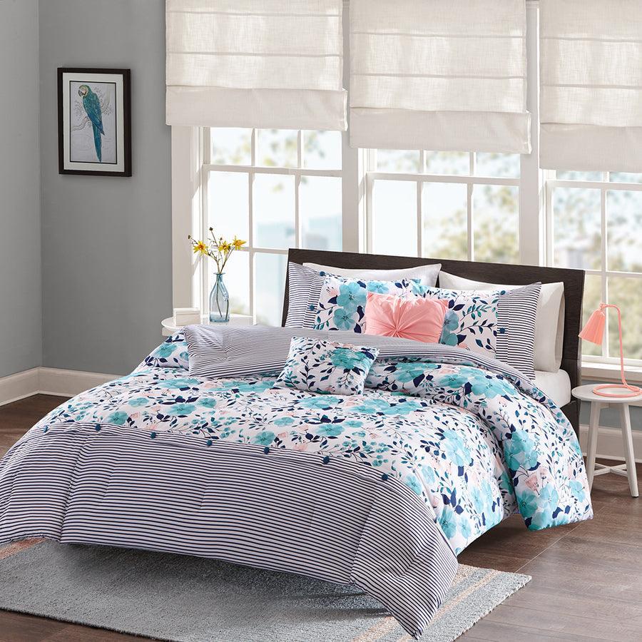 Delle Modern Reversible Comforter Set Blue Twin/Twin XL Olliix.com