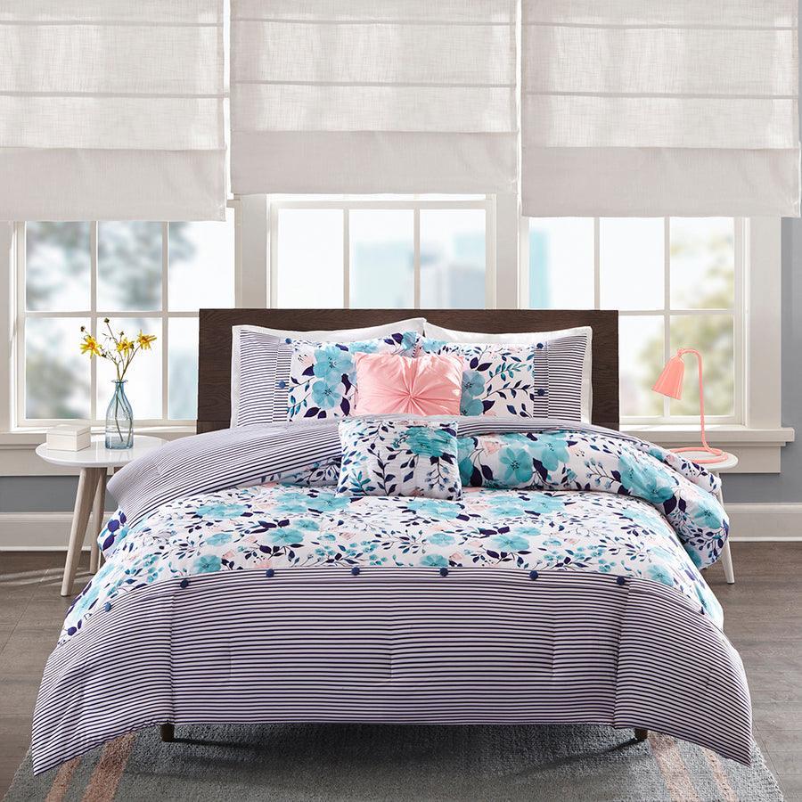 Delle Modern Reversible Comforter Set Blue Twin/Twin XL Olliix.com