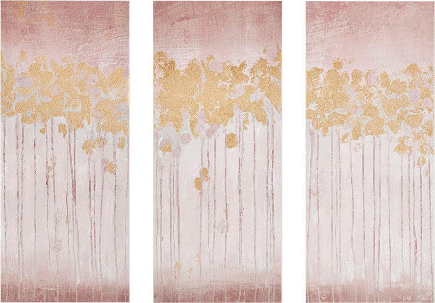 Dewy Forest Abstract Gel Coat Canvas with Metallic Foil Embellishment 3 Piece Set Blush Olliix.com