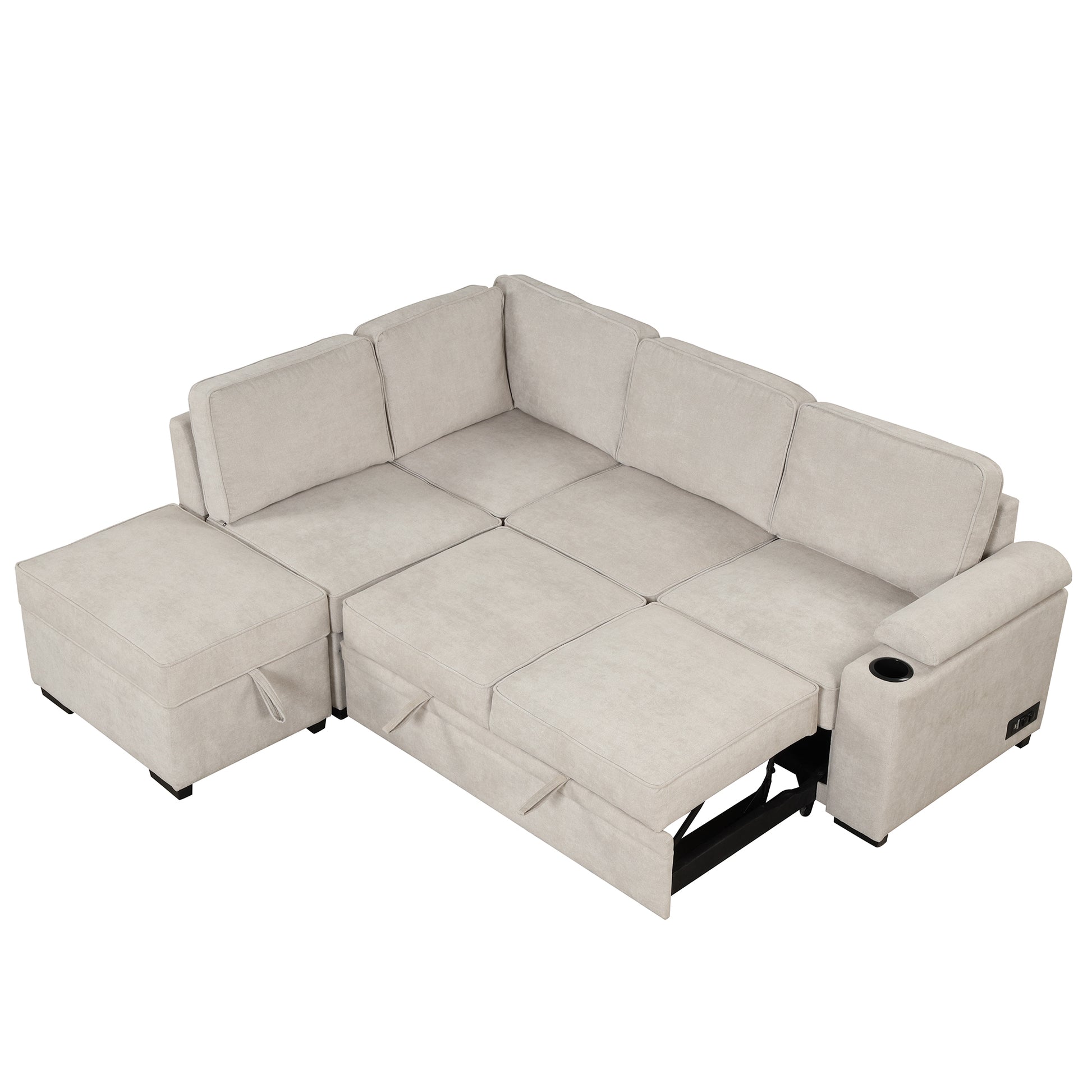 87.4" Sleeper Sofa Bed,2 in 1 Pull Out sofa bed L Shape Couch with Storage Ottoman for Living Room,Bedroom Couch and Small Apartment, Beige House to Home Furnishings LLC