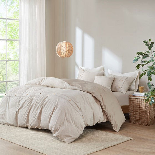 5 Piece Organic Cotton Oversized Comforter Cover Set w/removable insert Natural Cal King Olliix.com