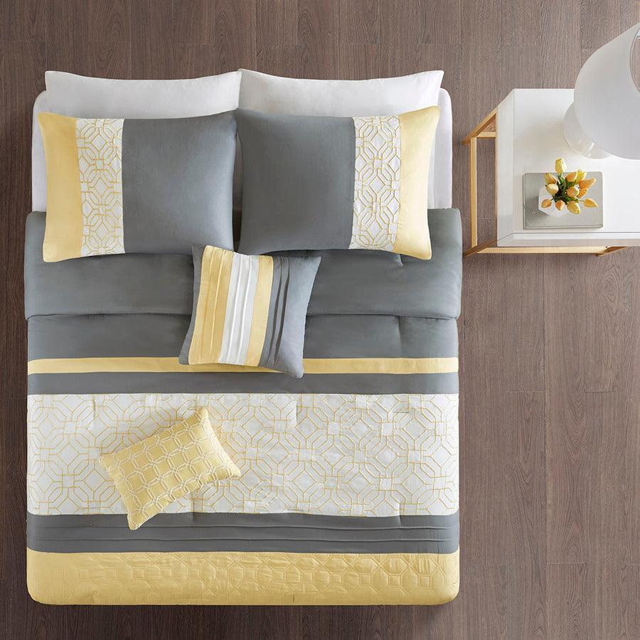 Donnell 26 " W Embroidered 5 Piece Comforter Set Yellow & Gray Full/Queen Olliix.com