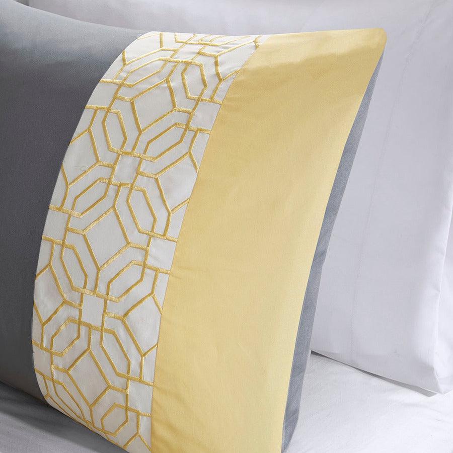 Donnell 26 " W Embroidered 5 Piece Comforter Set Yellow & Gray Full/Queen Olliix.com