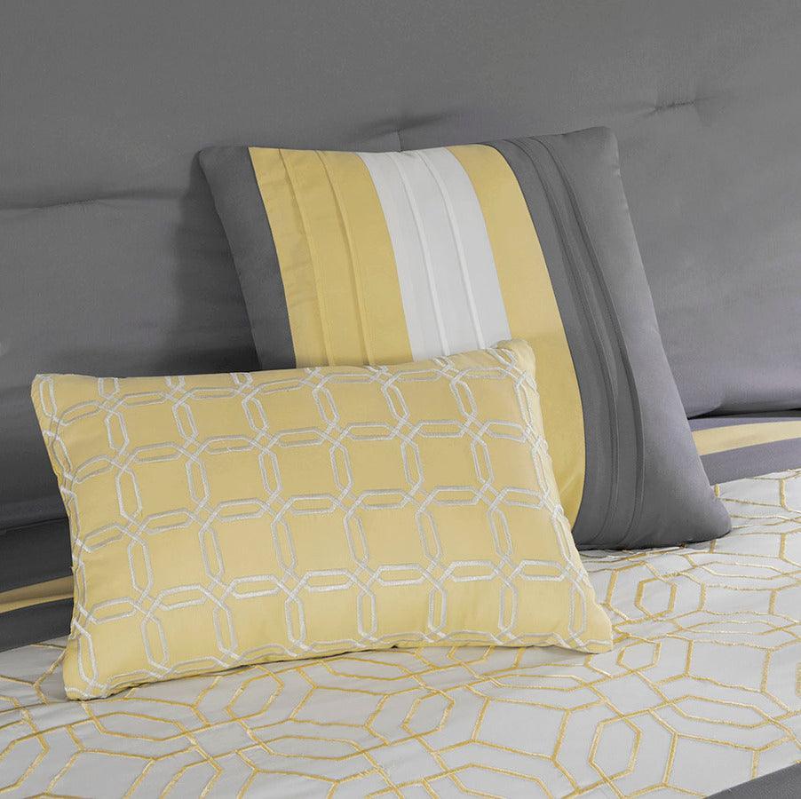 Donnell 26 " W Embroidered 5 Piece Comforter Set Yellow & Gray Full/Queen Olliix.com