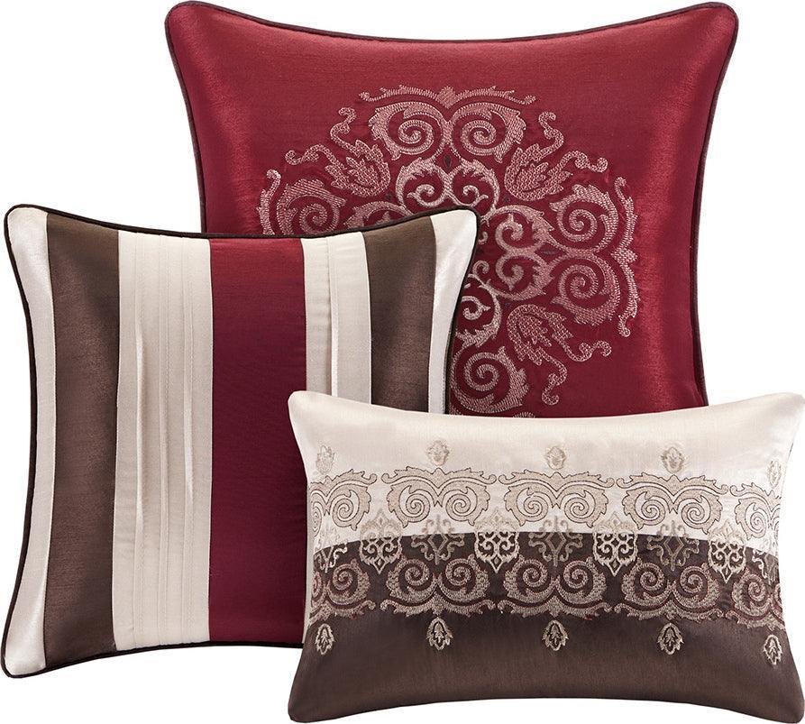 Donovan California King 7 Piece Traditional Jacquard Comforter Set Red Olliix.com