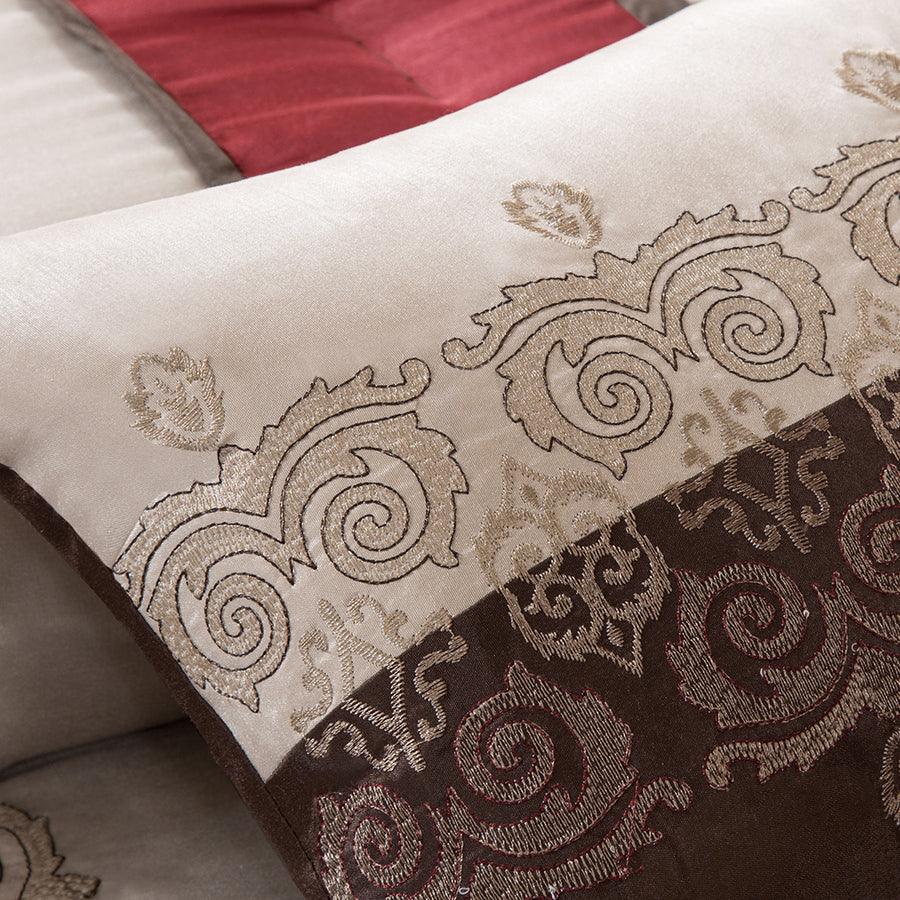 Donovan California King 7 Piece Traditional Jacquard Comforter Set Red Olliix.com