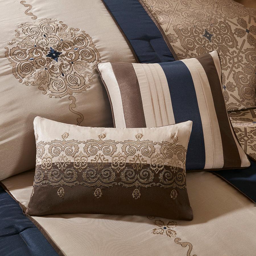 Donovan Casual| 7 Piece Jacquard Comforter Set Navy King Olliix.com