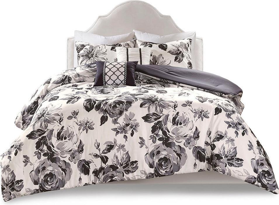 Dorsey Floral Print Comforter Set Black & White Twin/Twin XL Olliix.com