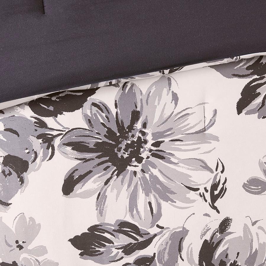 Dorsey Floral Print Comforter Set Black & White Twin/Twin XL Olliix.com