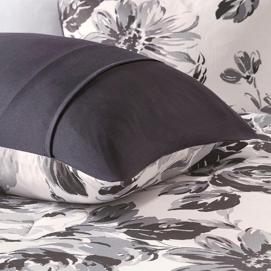 Dorsey Floral Print Comforter Set Black & White Twin/Twin XL Olliix.com