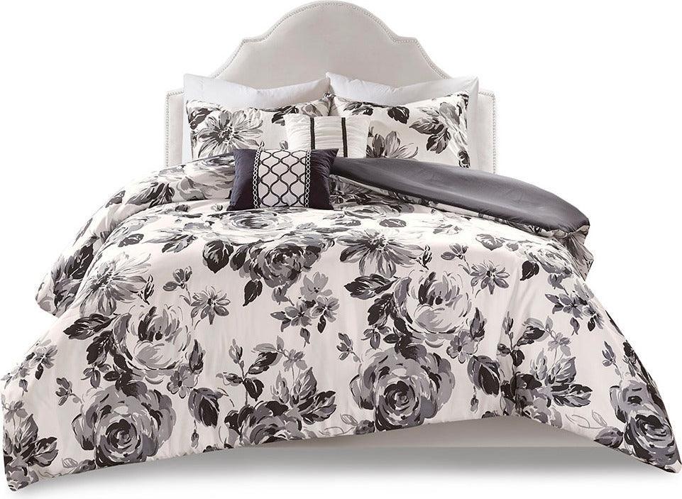 Dorsey King/California King Floral Print Duvet Cover Set Black & White Olliix.com