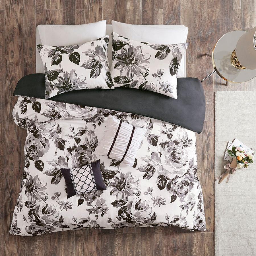 Dorsey King/California King Floral Print Duvet Cover Set Black & White Olliix.com